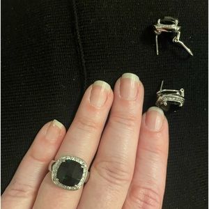 Faux jewels - emerald ring (7) and pierced earrings.